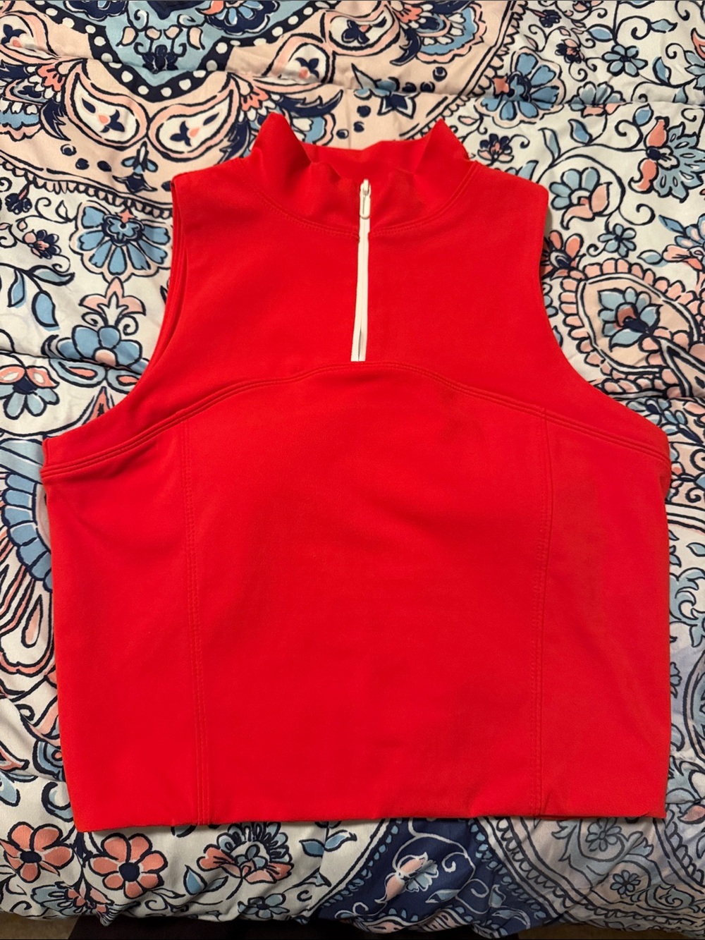 Women’s Red Sleeveless Quarter-Zip Crop Top
